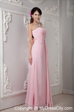 Cheap Baby Pink Prom Dress Empire Strapless Floor-length