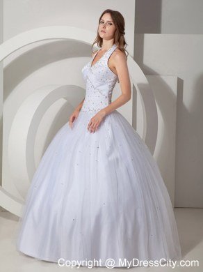 Halter White 2013 Design Beaded Decorate Quinceanera Dresses