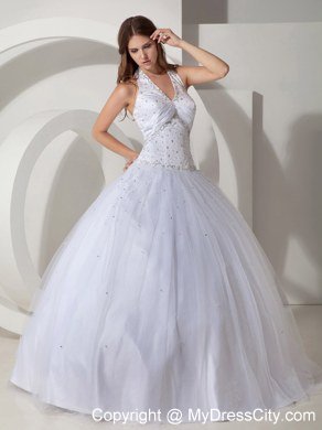 Halter White 2013 Design Beaded Decorate Quinceanera Dresses