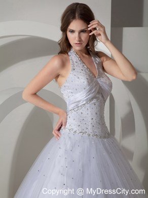 Halter White 2013 Design Beaded Decorate Quinceanera Dresses