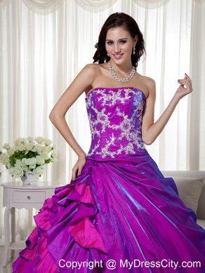 Taffeta Strapless Appliques Layers Purple Quinceanera Dresses