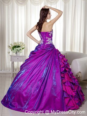 Taffeta Strapless Appliques Layers Purple Quinceanera Dresses