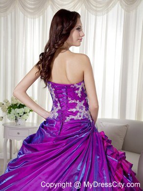 Taffeta Strapless Appliques Layers Purple Quinceanera Dresses