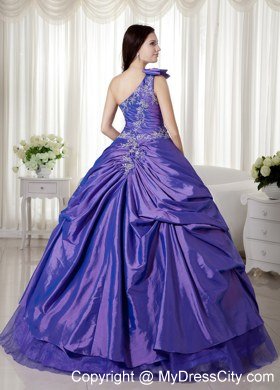 One Shoulder Appliques Taffeta Purple Dress Up for Quinceaneras