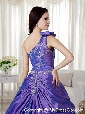 One Shoulder Appliques Taffeta Purple Dress Up for Quinceaneras