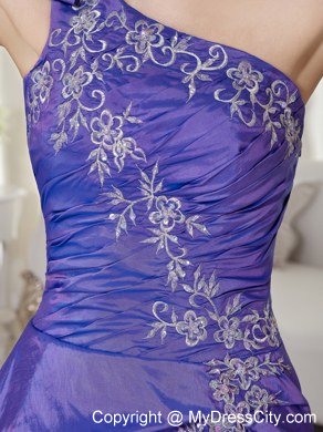 One Shoulder Appliques Taffeta Purple Dress Up for Quinceaneras