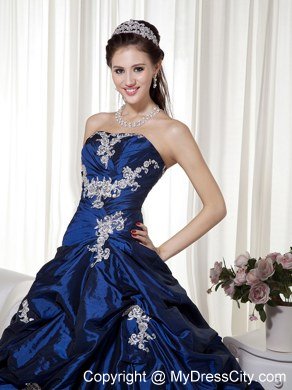 Taffeta Appliques Strapless Navy Blue Dress for Sweet 16