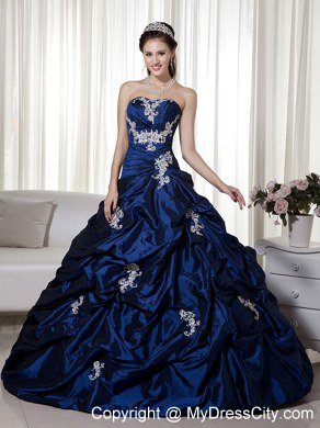 Taffeta Appliques Strapless Navy Blue Dress for Sweet 16