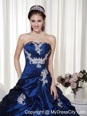 Taffeta Appliques Strapless Navy Blue Dress for Sweet 16