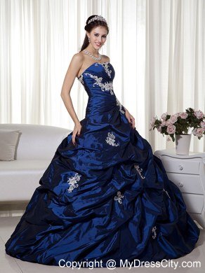 Taffeta Appliques Strapless Navy Blue Dress for Sweet 16