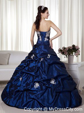 Taffeta Appliques Strapless Navy Blue Dress for Sweet 16