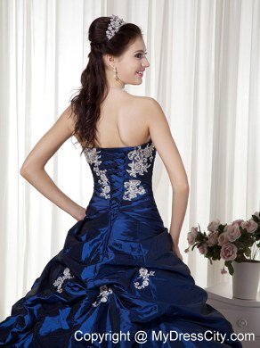 Taffeta Appliques Strapless Navy Blue Dress for Sweet 16