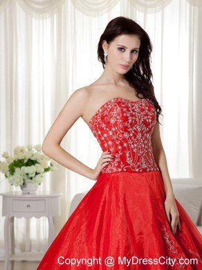 Red Sweetheart Embroidery and Beading Quinceanera Gowns