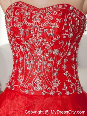 Red Sweetheart Embroidery and Beading Quinceanera Gowns