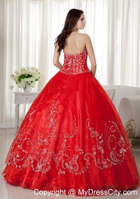 Red Sweetheart Embroidery and Beading Quinceanera Gowns