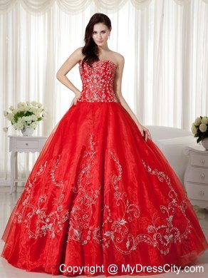 Red Sweetheart Embroidery and Beading Quinceanera Gowns