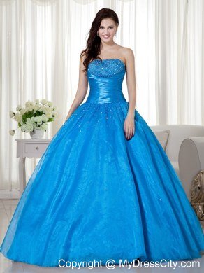 Blue Strapless Beading 2013 Wholesale Dress for Quinceaneras