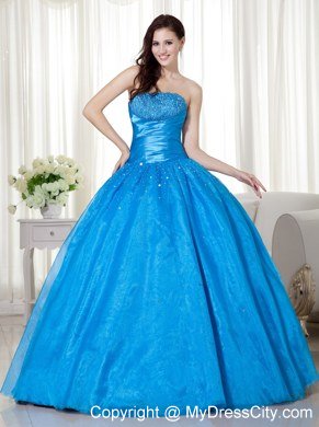 Blue Strapless Beading 2013 Wholesale Dress for Quinceaneras