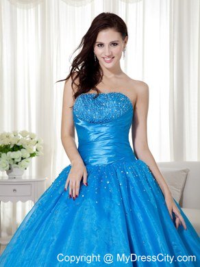 Blue Strapless Beading 2013 Wholesale Dress for Quinceaneras