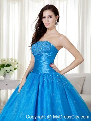 Blue Strapless Beading 2013 Wholesale Dress for Quinceaneras