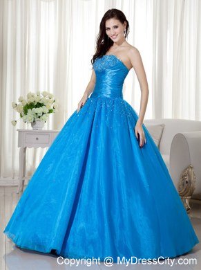 Blue Strapless Beading 2013 Wholesale Dress for Quinceaneras