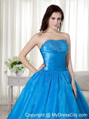 Blue Strapless Beading 2013 Wholesale Dress for Quinceaneras