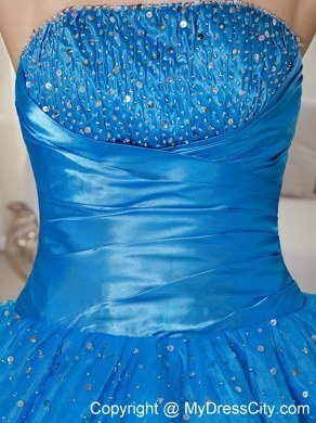 Blue Strapless Beading 2013 Wholesale Dress for Quinceaneras