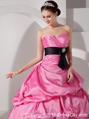 A-line Sweetheart Hot Pink Taffeta Quinceanera Gowns with Sash