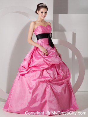 A-line Sweetheart Hot Pink Taffeta Quinceanera Gowns with Sash