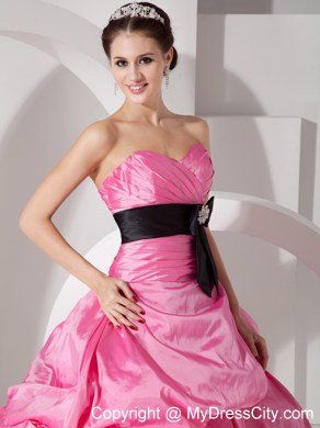 A-line Sweetheart Hot Pink Taffeta Quinceanera Gowns with Sash