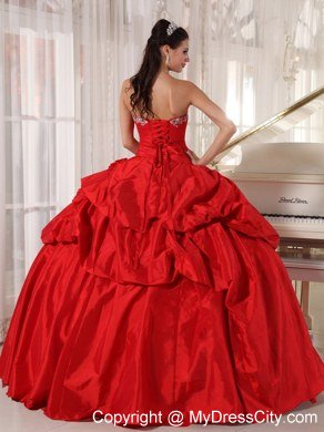 Red Sweetheart Beading 2013 Taffeta Quinceanera Dresses