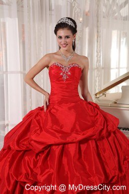 Red Sweetheart Beading 2013 Taffeta Quinceanera Dresses