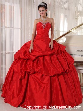 Red Sweetheart Beading 2013 Taffeta Quinceanera Dresses