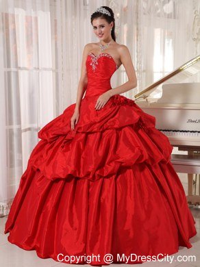 Red Sweetheart Beading 2013 Taffeta Quinceanera Dresses