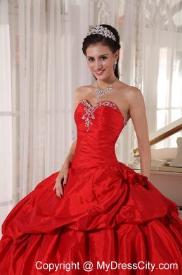 Red Sweetheart Beading 2013 Taffeta Quinceanera Dresses