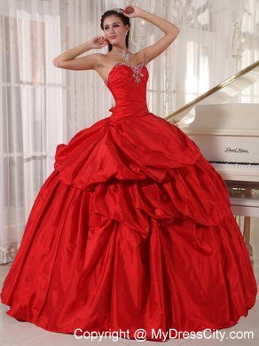 Red Sweetheart Beading 2013 Taffeta Quinceanera Dresses