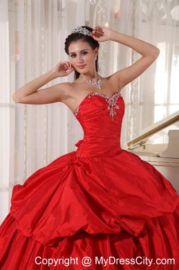 Red Sweetheart Beading 2013 Taffeta Quinceanera Dresses