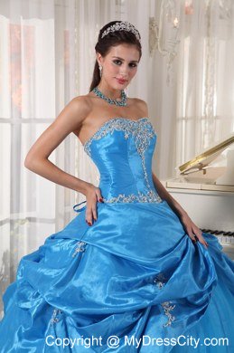 Tailor Made Strapless Taffeta and Tulle Teal Quinceanera Dress