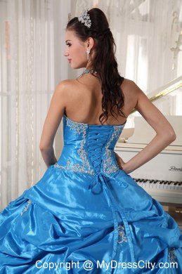 Tailor Made Strapless Taffeta and Tulle Teal Quinceanera Dress