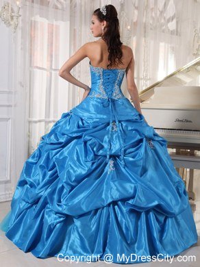 Tailor Made Strapless Taffeta and Tulle Teal Quinceanera Dress