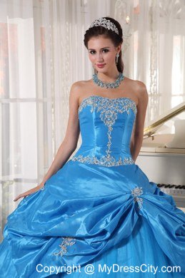 Tailor Made Strapless Taffeta and Tulle Teal Quinceanera Dress