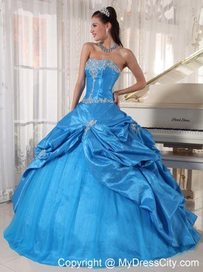 Tailor Made Strapless Taffeta and Tulle Teal Quinceanera Dress