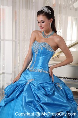 Tailor Made Strapless Taffeta and Tulle Teal Quinceanera Dress