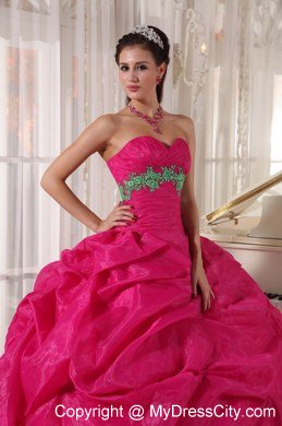 Sweetheart Handmade Flower Organza Hot Pink Quinceanera Dresses