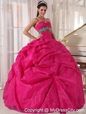 Sweetheart Handmade Flower Organza Hot Pink Quinceanera Dresses