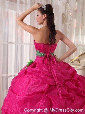 Sweetheart Handmade Flower Organza Hot Pink Quinceanera Dresses