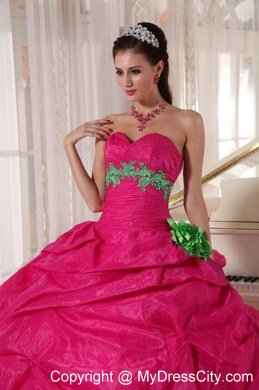 Sweetheart Handmade Flower Organza Hot Pink Quinceanera Dresses