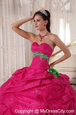 Sweetheart Handmade Flower Organza Hot Pink Quinceanera Dresses