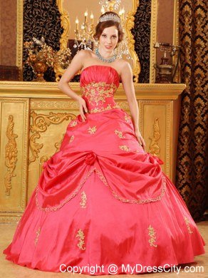 Perfectly Strapless Beading Taffeta Red Dresses for Quinceanera