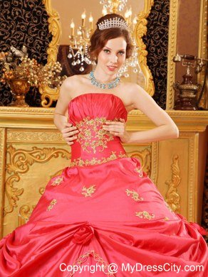 Perfectly Strapless Beading Taffeta Red Dresses for Quinceanera